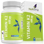 Vitamin K2 MK-7 600mcg by NutriZing - Fermented Natto Based Vegan Vitamin K - 90 Capsules - Supports Maintenance of Normal Bones - Certified Vegan by The Vegan Society