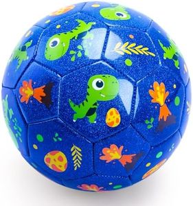 INPODAK Toddler Soccer Ball Size 2 Cartoon Ball Baby Soccer Ball Dinosaur Soccer Ball for Kids with Pump, Mesh Net and Box (Glitter Blue, Size 2)