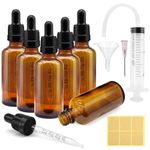 Eurtes Pipette Bottle, Pack of 6 50 ml Apothecary Bottle Pipette with Funnel Sticker and Label, Brown Glass Bottle Dropper Bottle for Essential Oil, Perfume Oils, Aromatherapy