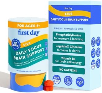 Kids Brain Gummies with Phosphatidylserine (PS), Cognizin Citicoline & Vitamin B3 | Ages 4+ | Focus, Attention & Calm | Organic, Vegan, Caffeine-Free, Gluten-Free | 30-Day Supply