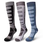 OutdoorMaster Merino Wool Ski Socks, 3-Pack Over The Calf Non-Slip Cuff for Men & Women, Winter Compression Thermal Socks for Skiing, Snowboarding, Outdoor Sports