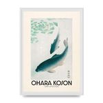 Lithobee - Ohara Koson Carp Or Koi 1926 - Printed Wall Art Design in Sizes A2, A3 & A4 Framed in a Stylish Quality Coloured Frame or Unframed (A3 White Ornate Frame)