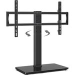 Universal TV Stand Base for 50-86 Inch Flat Panel or Curved Screen TVs, Table Top TV Stand with Swivel Mount, 3 Level Height Adjustable and Heavy Duty Tempered Glass Base, Holds up to 132 lbs, Black