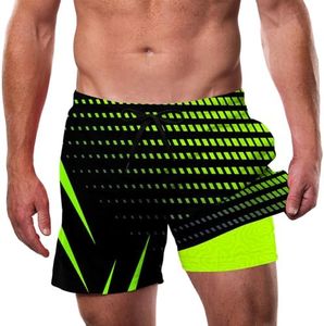 Cozople Swim Trunks Men 2 in 1 Mens Bathing Suit 5.5 Inch Quick Dry Mens Swimming Trunks with Pockets, Black Green X-Large