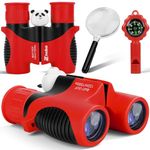 Binoculars for Kids, Toys for 3-12 Year Old Girls and Boys, Bird Watching Hiking 4 5 6 7 8 9 Year Old Girl Boy Christmas Birthday Gifts, Outdoor Toys for Kid Set with Magnifying Glass & Compass (Red)