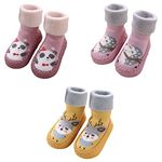 FedMois 3 Pairs Baby Winter Thermal Thick Anti-slip Indoor Slipper Shoes Socks, deer, hedgehog and panda, 18-24 months