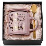 ALBISS Nanny Birthday Gifts from Grandchildren, 14oz Pink Ceramic Coffee Cup with Gold Print, Mothers Day Presents for Grandma Nannie Granny Nana - Only The Best Mums Get Promoted to Nanny, Gift Boxed