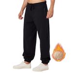 MAGISDU Sweatpants for Men Fleece Lined Sherpa with Zipper Pockets Winter Joggers Men Thermal Thicken Warm Baggy Gym Pants Black