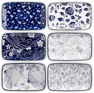 KITCHENLESTAR 8 Inch Rectangular Dessert Plates Dinner Plates, Pasta Dessert Plates Serving Trays for Appetizer, Sushi, Fruit - Microwave/oven/Dishwasher Safe, Set of 6(Vintage Blue)
