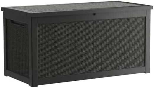 380 Gallon Outdoor Storage Box, Extra Large Heavy-Duty Resin Deck Box with , Waterproof Lockable All-Weather Storage Container for Cushions, Garden Tools, Pool & Sports Equipment, Reinforced Black