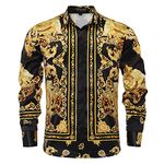 GSBOGOSSE Mens Luxury Brand Printed Silk Like Satin Button Down Dress Shirt for Party Prom Long Sleeve Slim Fit Floral Shirt