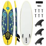 GYMAX Surfboard, 6' Body Board with Removable Fins & Protective Leash, Non-Slip Surfing Board for Surfing, Fishing Water Yoga