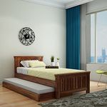 EBANSAL Trundle Bed, Trundle Bed for Adults, Solid Sheesham Wood Bed, Single Bed Wooden, Single Cot, Space Saving Daybed for Bedroom, Single Size Pullout Bed, Rosewood, Honey Brown Finish