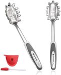 Premium Spaghetti Spoon Server Set - Stainless Steel Slotted Pasta Spoon and Fork with Comfortable Grip Design - Ideal for Serving and Straining Spaghetti, Noodles, and More - Set of 2 With Bonus Gift