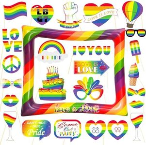 LMSHOWOWO Marco de Fotos Inflable para Orgullo Gay, 26 Piezas Arco Iris Photo Booth Props, LGBT Accesorios para Cabina de Fotos, Marco de Fotos para Selfie, para Orgullo Gay Celebración Decoración