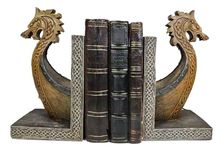 Ebros Gift Nautical Coastal Sea Kingdom Scandinavian Viking Dragon Longship Prow Ship Bookends Set of Two Figurines Ancient Legends Library Office Study Desk Shelf Bookend Sculptures