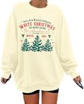 KIMSOONG Oversized White Christmas Sweatshirt Women Christmas Tree Sweater Xmas Crewneck Graphic Shirts Pullover Top