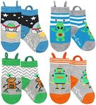 Ez Sox Kids Animal Socks Seamless toe 4-Pack, (Shoe Size 7-12/3-5 yrs (Medium) , Aliens-Robots)