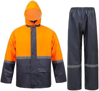 VUVEA Men's Lightweight Waterproof Rain Suit - Reflective Jacket & Pants with Hood for Outdoor Work, Fishing, Hiking