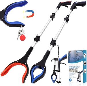 TOPGROT 43" Grabber Reacher Tool for Seniors 2 Pack, Foldable Reacher Grabbers Pickup Stick with Anti-Slip 90°Rotating Jaw, 4" Wide Extended Claw with Magnet for Disabled, After Surgery Recovery
