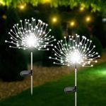 Solar Lights Outdoor for Garden Decor-2 Pack 120 LED Solar Garden Firework Stake Lights Waterproof Sparklers Solar Outside Lights for Yard, Pathway, Garden, Patio, Backyard, White