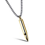 MONIYA Stainless Steel Bullet Shape Cremation Urn Necklace For Ashes Memorial Keepsake Jewelry, 21.65" Box Chain, Metal