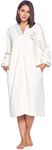 Casual Nights Women's Quilted Long Sleeve Zip Up House Dress Robe, Ivory, L