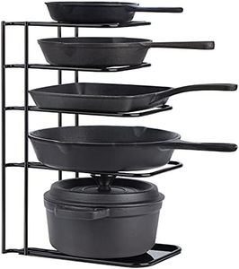 Toplife Heavy Duty Pan Organizer, 5 Tier Pot and Pan Organizer Rack for Cast Iron Skillets, Griddles and Pots - Sturdy Steel Construction - No Assembly Required, Black