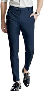 GINGTTO Mens Dress Pants Slim Fit Stretch Formal Pants for Men(Navy Blue,30-1)