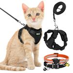 Buraq Pets Escape Proof No Pull Cat Harness with Leash for Outdoor, Walking, Air Mesh Fabric, Easy Control, Adjustable & Durable Cat Leash (XS, Black)