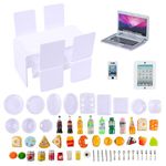 YOUHORYA 66Pcs Dollhouse Mini Table Chair Miniature Laptop Computer Tablet Toy Phone Pad Hamburger Fries Cola Fast Food Cake Coffee Juice for Barbie Doll Accessories 1/12 Playset Girl Drink Party