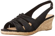 Bella Vita Women's Cheerful Wedge Sandal, Black Linen Print, 8 Wide