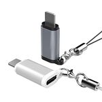 2PACK i-Phone Adapter to USB C Connector Female to Male with Anti-lost Keychain Pass Data Picture Photo Music and Charging for All i-OS Phone Made of Aluminium. (Gray & White)