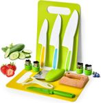 13 Pieces Kids Kitchen Knife Set,Wooden Safety Knives for Real Cooking Toddler Knife Set Include 4 Toddler Knives with Serrated Edges, Cutting Boards, Crinkle Cutter, Peeler and Wooden Safe Knife