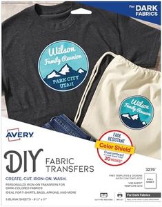 Avery Iron On Heat Transfer Paper for Dark Fabrics, Inkjet Printers, 5 Transfers, 6 Pack, 30 Total Transfers (3279)