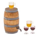 Hiawbon Mini House Drink Accessories Miniature Wooden Beer Barrel Figurine Wine Barrel Model with Faucet and Wine Glass for Fairy Garden Pub Bar Decoration