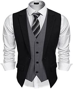 Coofandy Mens Formal Fashion Layered Vest Waistcoat Dress Vest Black Large