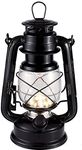 Vintage LED Hurricane Lantern, Warm White Battery Operated Lantern, Antique Metal Hanging Lantern with Dimmer Switch, 15 LEDs, 150 Lumen for Indoor or Outdoor Usage (Black)