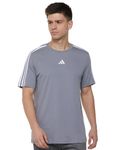 adidas Men's Striped Regular Fit T-Shirt (JE6915_LGTGRE