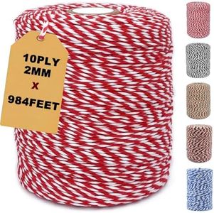 Red and White Bakers Twine,984 Feet Cotton String Festive Christmas Rope Perfect for Crafts,Gift Wrapping,Party Decor,Baking,and Holiday Projects