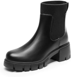 DREAM PAIRS Bottines Chelsea à Talons Larges pour Femmes Bottes Tendance avec Décorations en Cristal de Bijoux NOIR SDAB2312W Taille 39