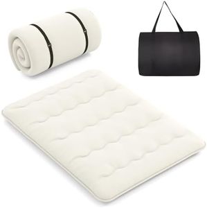 LIFEZEAL Futón Japonés 90/140 x 200 cm, Colchón Cama Individual/Doble, Futón Tatami Plegable y Portátil con Bolsa de Transporte, Desenfundable y Lavable a Máquina (Beige, 140 x 200 cm)