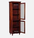 PIPERCRAFTS® Sheesam Wood Classical Design Book Shelf with 2 Section Glass Door, Wooden Door with 5 Drawers Display Unit (Provincial Teak Finish)