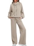 AUTOMET Lounge Sets for Women Sweatsuits 2 Piece Outfits 2024 Fall Drawstring Sweatshirt Wide Leg Sweatpants Tracksuit, Coffeegrey, Medium