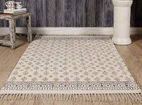 Handicraft-Palace 100% Cotton Carpet Runner Living Hall Room Home Decor Mat Area Floor Rugs Block Print Rugs Garden Area Rug (Off-White, 3'x 5' Feet)