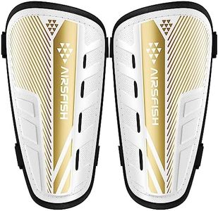 Upgraded Soccer Shin Guards Kids Youth, CE Certified AirsFish Shin Pads Protection Gear for 2-18 Years Old Boys Girls Teenagers EVA High Impact Resistant Breathable Comfortable 1 Pair White+Gold M