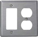 Leviton SJ826-40 2-Gang, Decora, 1-Duplex Receptacle Stainless Steel, Midway Size Wall Plate, Stainless Steel