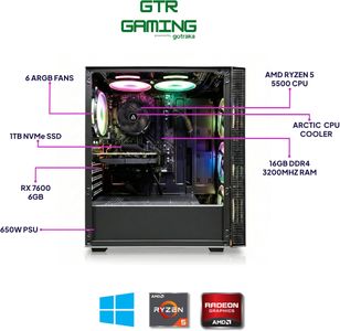 GTR Gaming PC – Ryzen 5, RX 7600 Graphics Desktop Computer