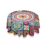 JUMBEAR Bohemia Round Tablecloth Polyester Circular Table Cloth Beautiful Water Resistant Spill Proof Large Table Cover for Dining Kitchen Party 60inch