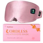 BeeVines Cordless Heated Eye Mask, Washable Heat Eye Masks for Dry Eyes Blepharitis, Light Blocking Warm Compress for Men Women, 1500mAh Rechargeable Eye Warmer with Travel Pouch (Pink)